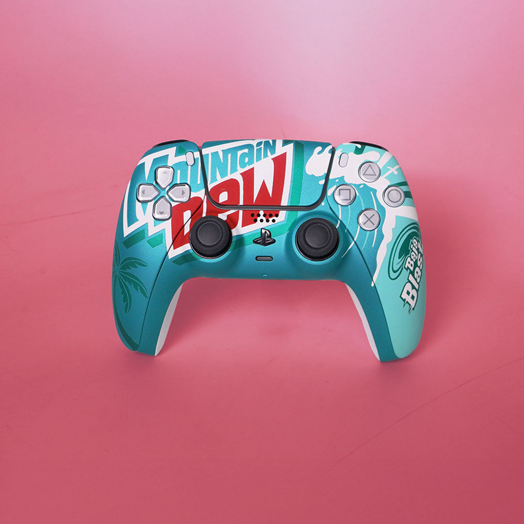 Custom Airbrush Painted Sony PlayStation 5 PS5 - Baja Blast Mountain Dew Taco Bell Teal Red Yellow Wave