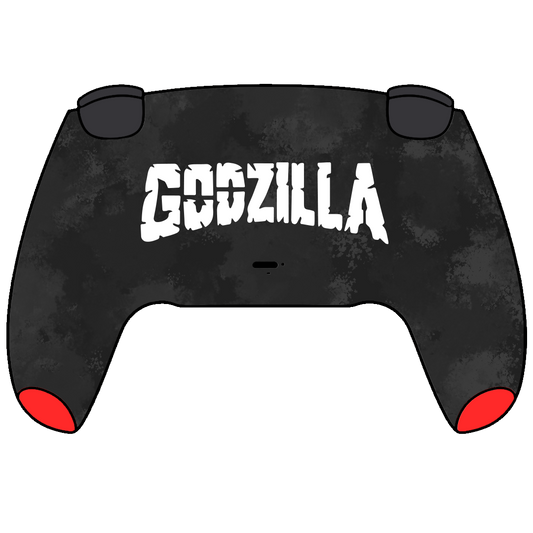 Custom Airbrush Painted Sony PlayStation 5 PS5 - Red and black custom gaming controller with white Japanese-inspired artwork. Monster -Kaiju - Great wave