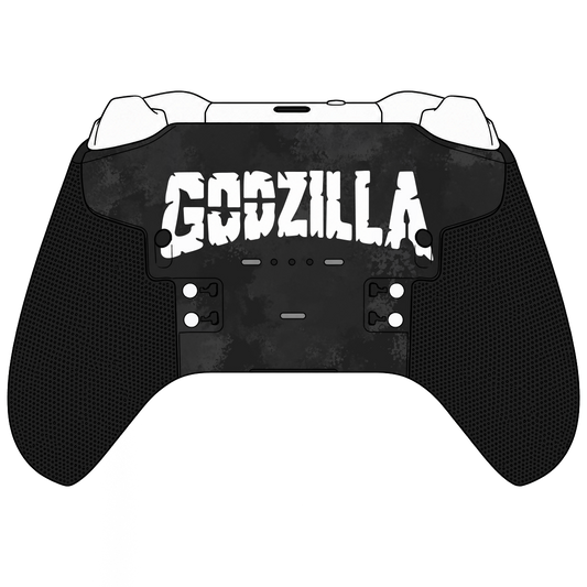 Custom Airbrush Controller Microsoft Xbox Series X - Xbox One S - Elite -Red and black custom gaming controller with white Japanese-inspired artwork. Monster -Kaiju - Great wave Godzilla