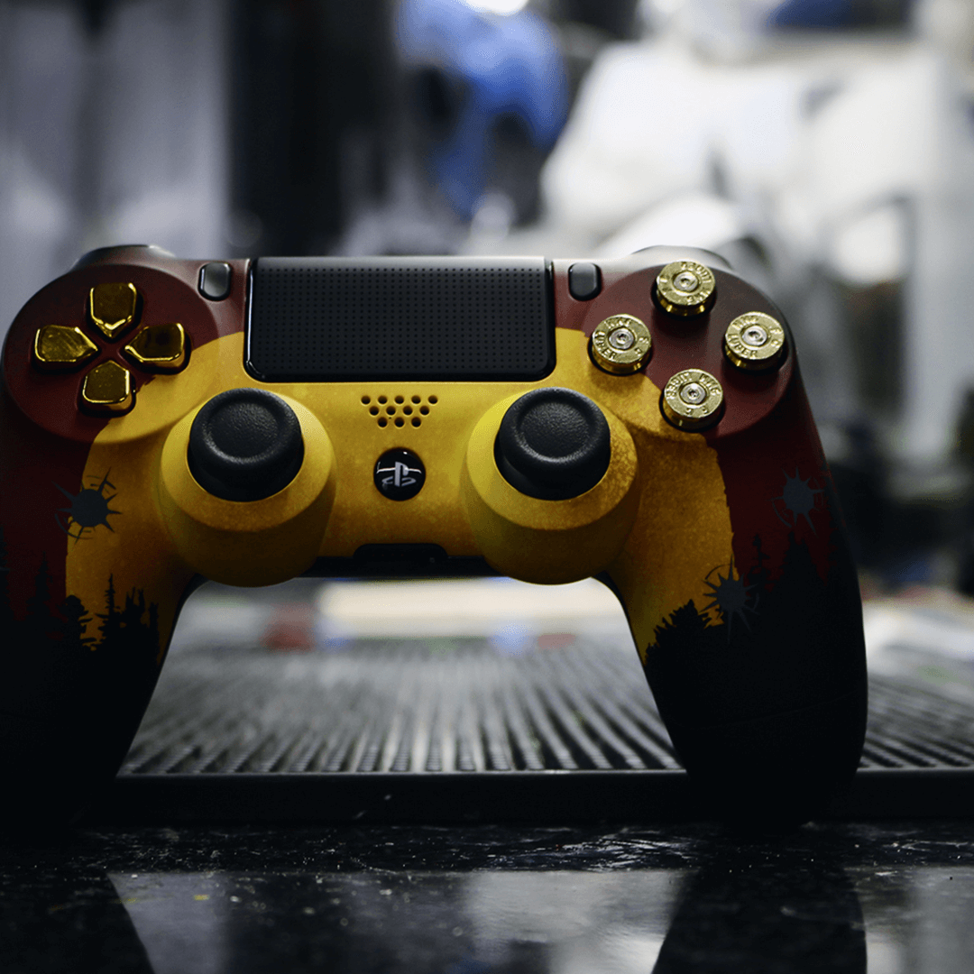 Custom Controller Sony Playstation 4 PS4 - Red Revolver RDR Red Dead Redemption Gold Bullet Buttons