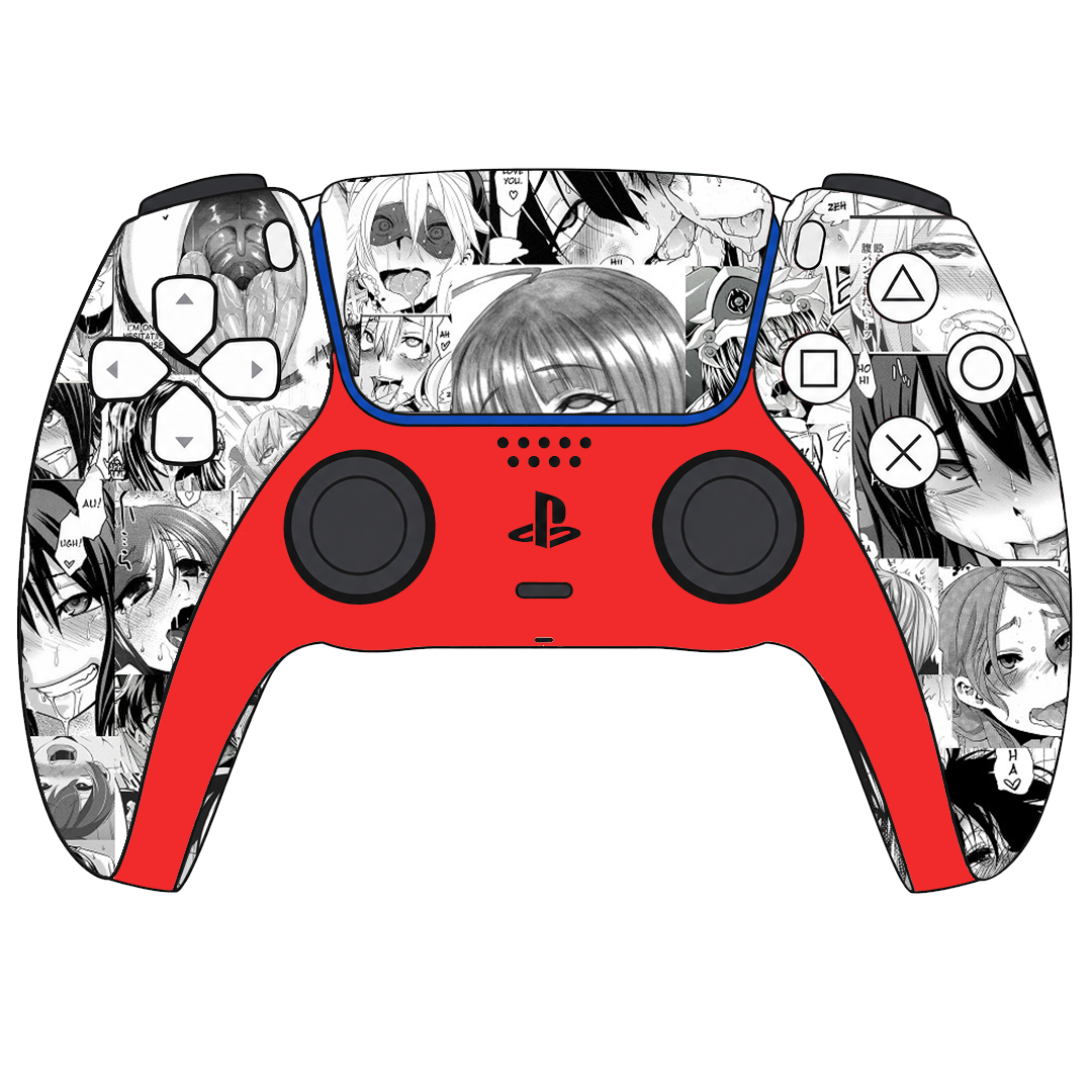 Custom Airbrush Painted Sony PlayStation 5 Controller PS5 - Ahegao Anime Red Manga Spicy Panel