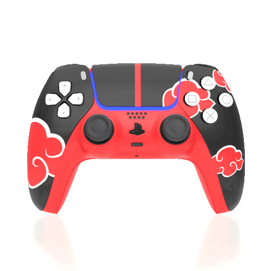 Custom Airbrush Controller Sony Playstation 5 PS5 - Shinobi Dawn Anime Akatsuki Villains Ninja Red Cloud PS5 Controller Skin | Black & Red DualSense Custom Vinyl Wrap | Anime-Inspired Gaming Controller Decal