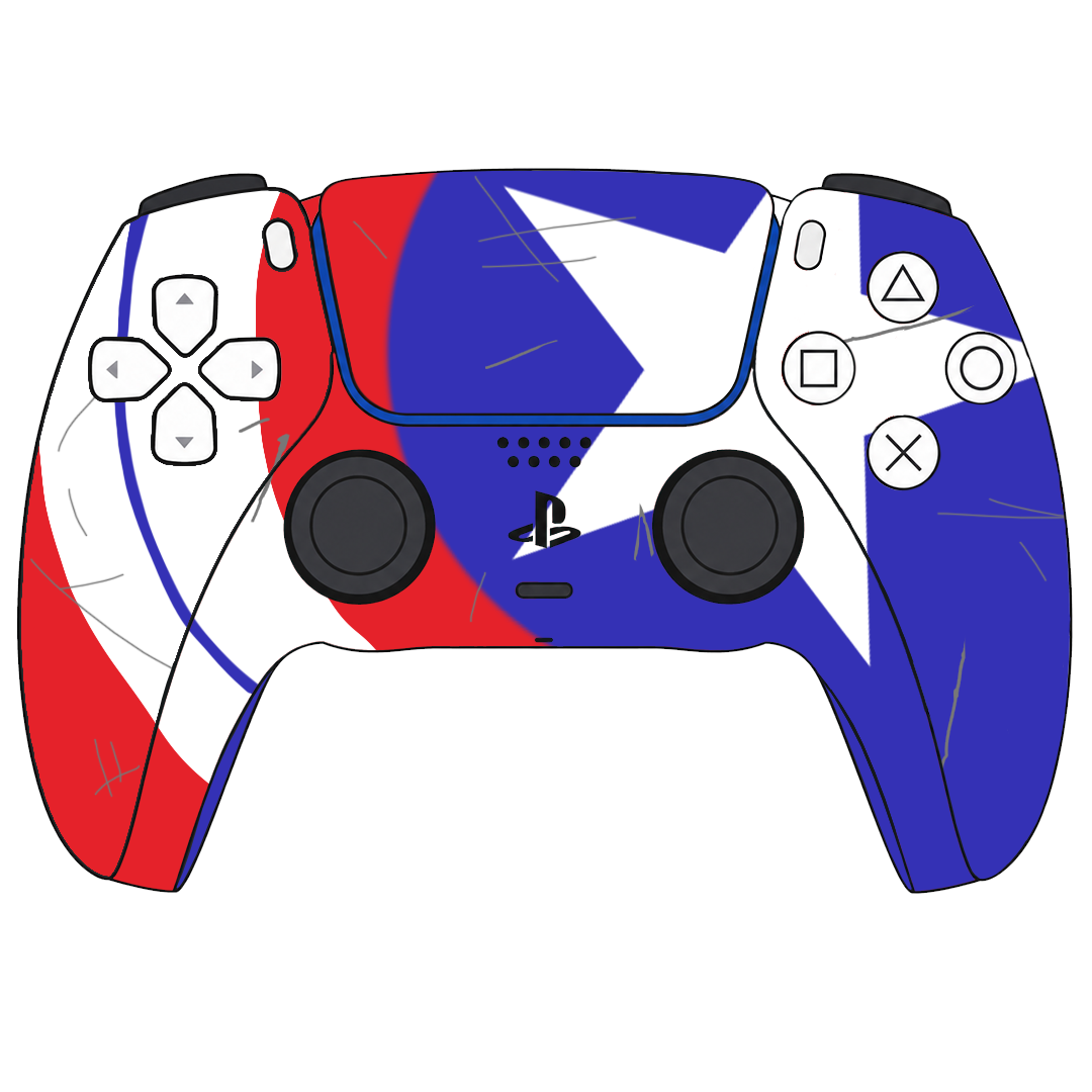 Custom Airbrush Painted Sony PlayStation 5 PS5 - Captain American Marvel Rivals Shield Patriot Red White Blue