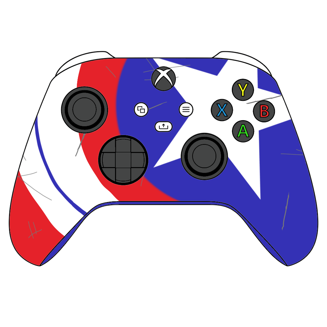 Custom Airbrush Controller Microsoft Xbox Series X - Xbox One S - Captain American Marvel Rivals Shield Patriot Red White Blue