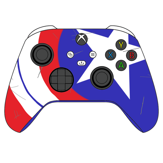 Custom Airbrush Controller Microsoft Xbox Series X - Xbox One S - Captain American Marvel Rivals Shield Patriot Red White Blue