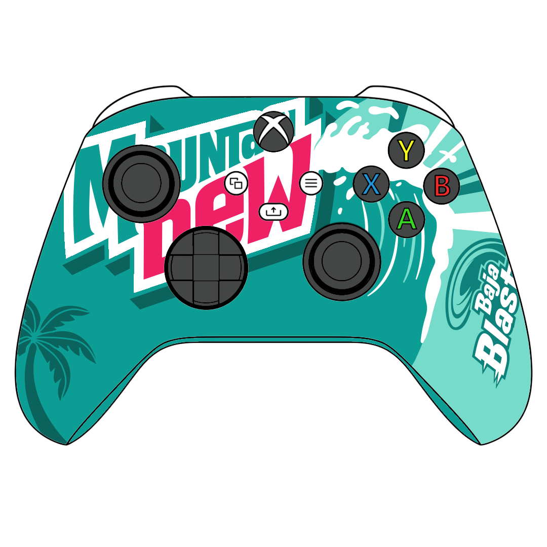 Custom Airbrush Painted Controller Microsoft Xbox Series X  XSX One - Baja Blast Mountain Dew Taco Bell Teal Red Yellow Wave