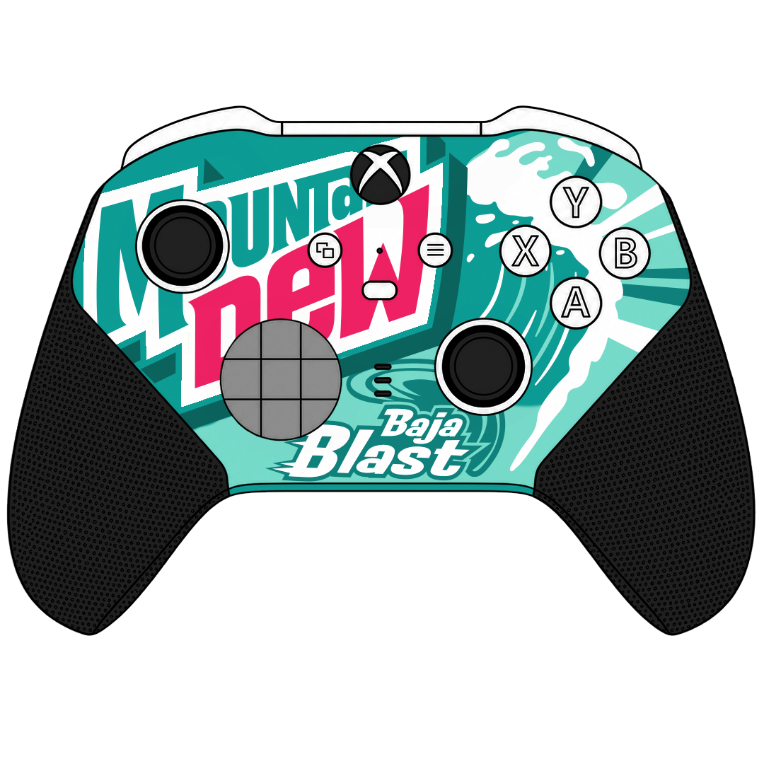 Custom Airbrush Controller Microsoft Xbox Series X - Xbox One S - Elite - Baja Blast Mountain Dew Taco Bell Teal Red Yellow Wave
