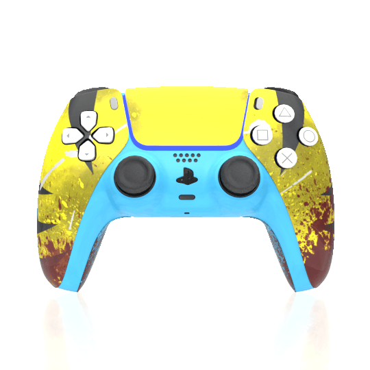 Custom Airbrush Painted Controller Sony PlayStation 5 PS5 -| Yellow & Blue Hand-Painted Gaming Controller wolverine claws superhero comics