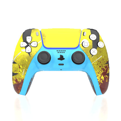 Custom Airbrush Painted Controller Sony PlayStation 5 PS5 -| Yellow & Blue Hand-Painted Gaming Controller wolverine claws superhero comics