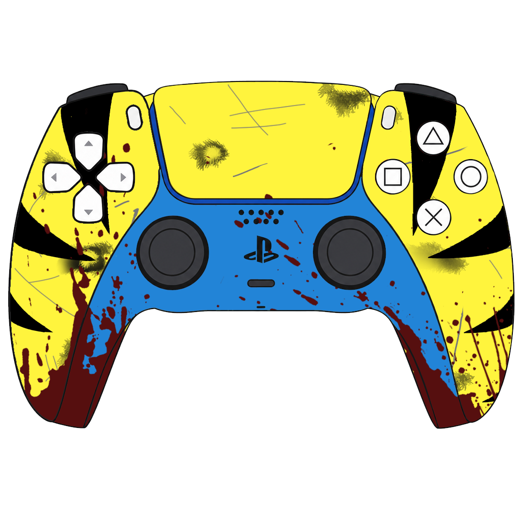 Custom Airbrush Painted Controller Sony PlayStation 5 PS5 -| Yellow & Blue Hand-Painted Gaming Controller wolverine claws superhero comics