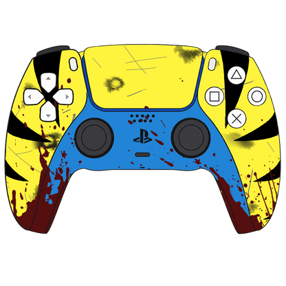 Custom Airbrush Painted Controller Sony PlayStation 5 PS5 -| Yellow & Blue Hand-Painted Gaming Controller wolverine claws superhero comics