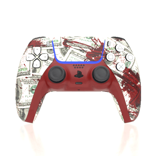 Custom Controller Sony Playstation 5 PS5 - Blood Money Splatter Dollar Ben Franklin Cash