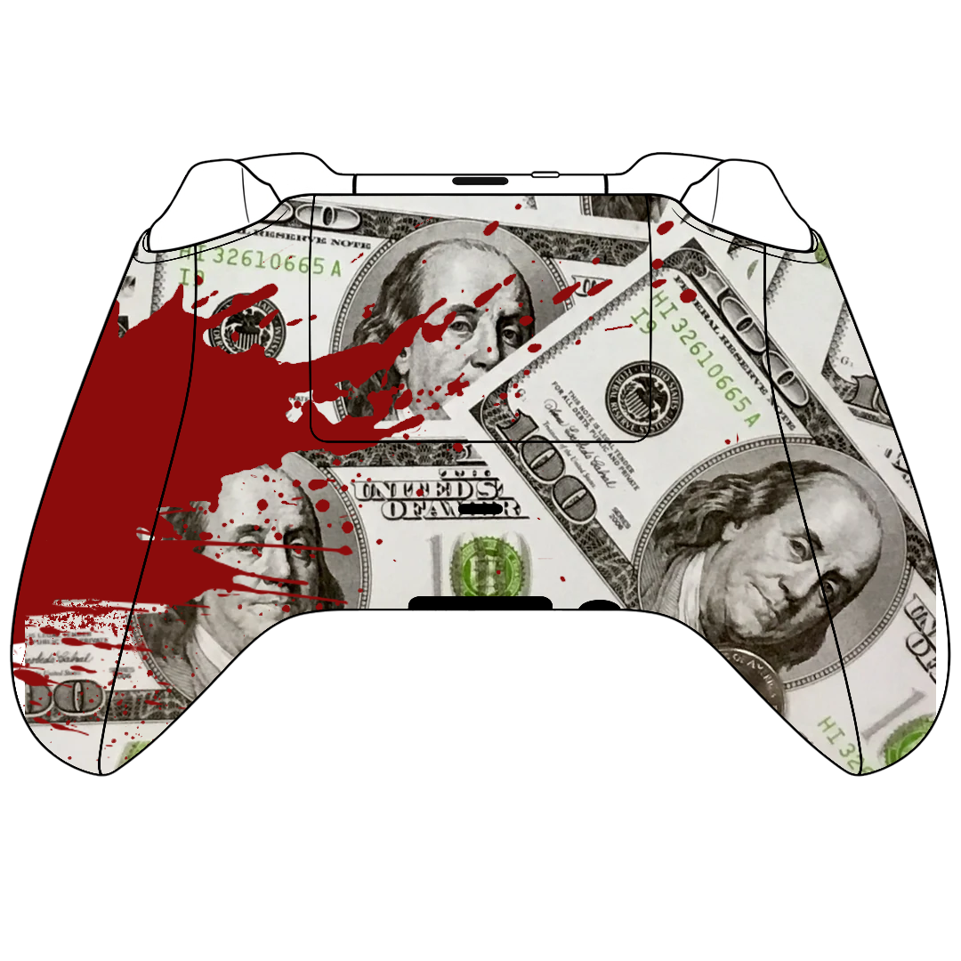 Custom Controller Microsoft Xbox Series X - Xbox One S - Blood Money Splatter Dollars Ben Franklin Cash