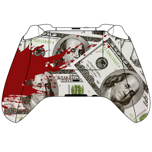Custom Controller Microsoft Xbox Series X - Xbox One S - Blood Money Splatter Dollars Ben Franklin Cash