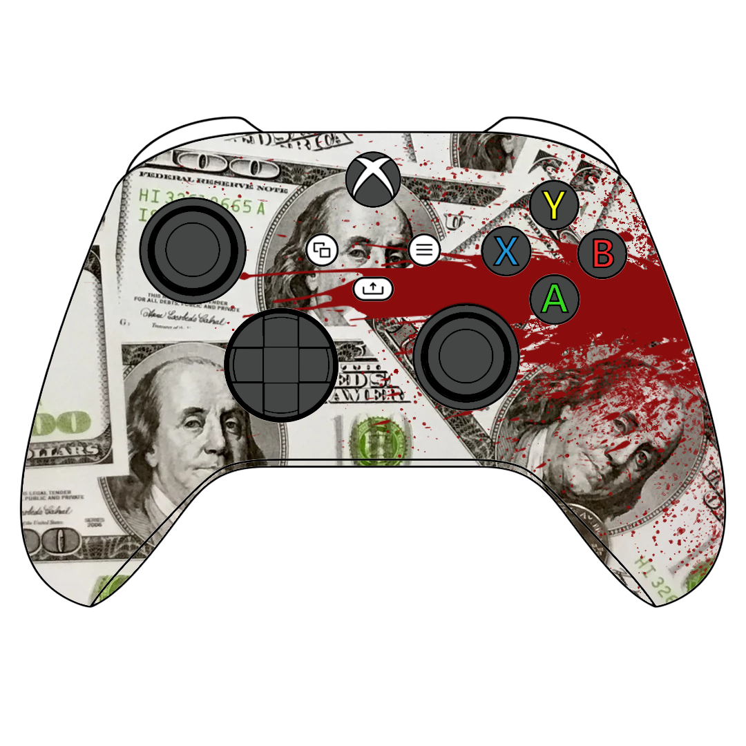 Custom Controller Microsoft Xbox Series X - Xbox One S - Blood Money Splatter Dollars Ben Franklin Cash