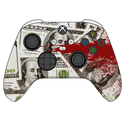 Custom Controller Microsoft Xbox Series X - Xbox One S - Blood Money Splatter Dollars Ben Franklin Cash