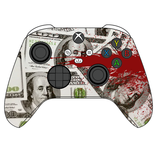 Custom Controller Microsoft Xbox Series X - Xbox One S - Blood Money Splatter Dollars Ben Franklin Cash