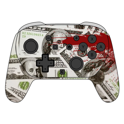 Custom Airbrush Painted Controller Nintendo Switch 2 Two - Blood Money Splatter Dollars Ben Franklin Cash