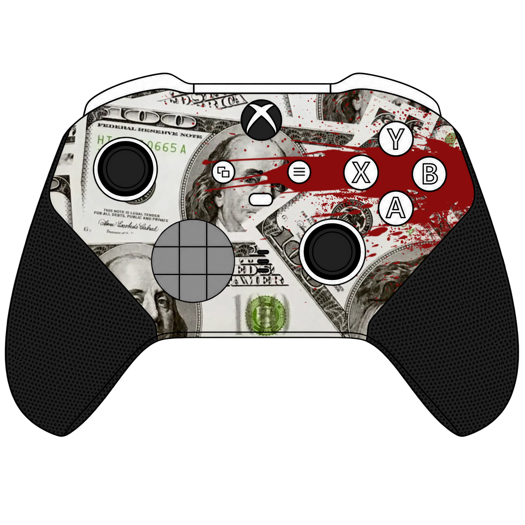 Custom Controller Microsoft Xbox One Series 2 Elite - Blood Money Splatter Dollars Ben Franklin Cash