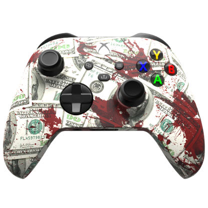 Custom Controller Microsoft Xbox Series X - Xbox One S - Blood Money Splatter Dollars Ben Franklin Cash