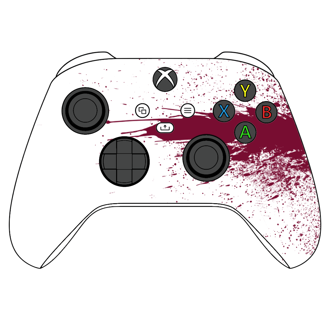 Custom Airbrushed Controller Microsoft Xbox Series X - Xbox One S - Blood Splatter Gore Red White Horror Killer
