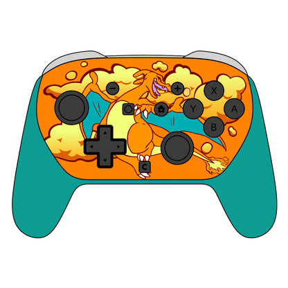 Custom Airbrush Painted Controller Nintendo Switch 2 Two - SSBU Smash Bros Anime Fire Lizard Dragon Pocket Monster  