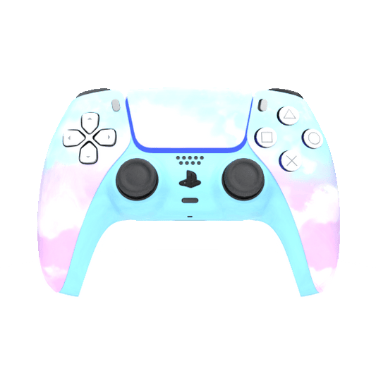 Custom Airbrush Painted Controller Sony PlayStation 5 PS5 - Cotton Candy Style Fluffy Clouds Pastel