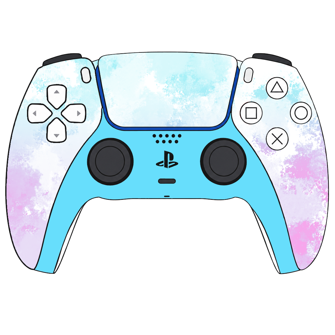 Custom Airbrush Painted Controller Sony PlayStation 5 PS5 - Cotton Candy Style Fluffy Clouds Pastel