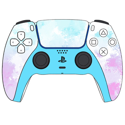 Custom Airbrush Painted Controller Sony PlayStation 5 PS5 - Cotton Candy Style Fluffy Clouds Pastel