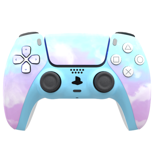 Custom Airbrush Painted Controller Sony PlayStation 5 PS5 - Cotton Candy Style Fluffy Clouds Pastel