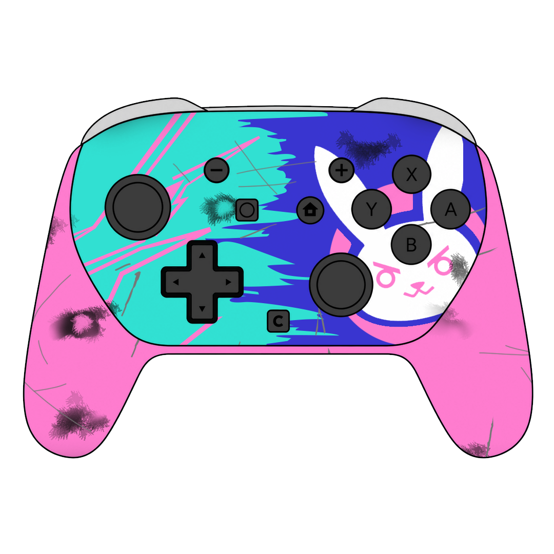 Custom Airbrush Painted Controller Nintendo Switch 2 Two - D.VA Overwatch Nerf This Bunny FPS First Person Shooter