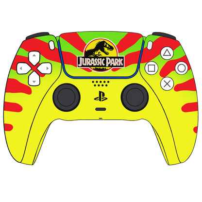 custom-airbrush-painted-dinosaur-theme-ps5-controller-Dino DNA-jeep-Sam Neil-red-yellow-green-TRex