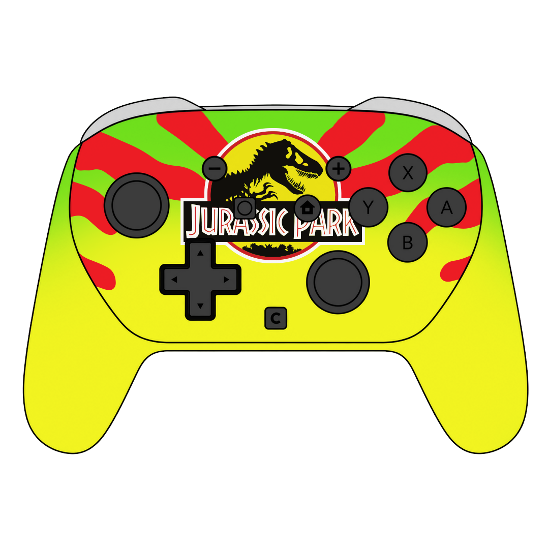 Custom Airbrush Painted Controller Nintendo Switch 2 Two - dinosaur-theme Dino DNA-jeep-Sam Neil-red-yellow-green-TRex