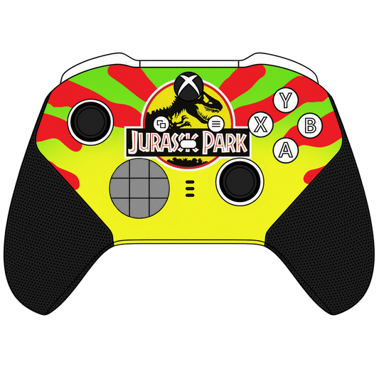 Custom Airbrush Controller Microsoft Xbox Series X - Xbox One S - Elite - Dino DNA-jeep-Sam Neil-red-yellow-green-TRex Jurassic