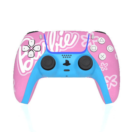 Custom Controller Sony Playstation 5 PS5 - Barbie Fantastic Plastic Doll Girl Power Pink Blue Flowers Cute Feminine Blonde