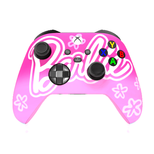 Custom Airbrush Controller Microsoft Xbox Series X - Xbox One S - Barbie Fantastic Plastic Doll Girl Power Pink Blue Flowers Cute Feminine Blonde