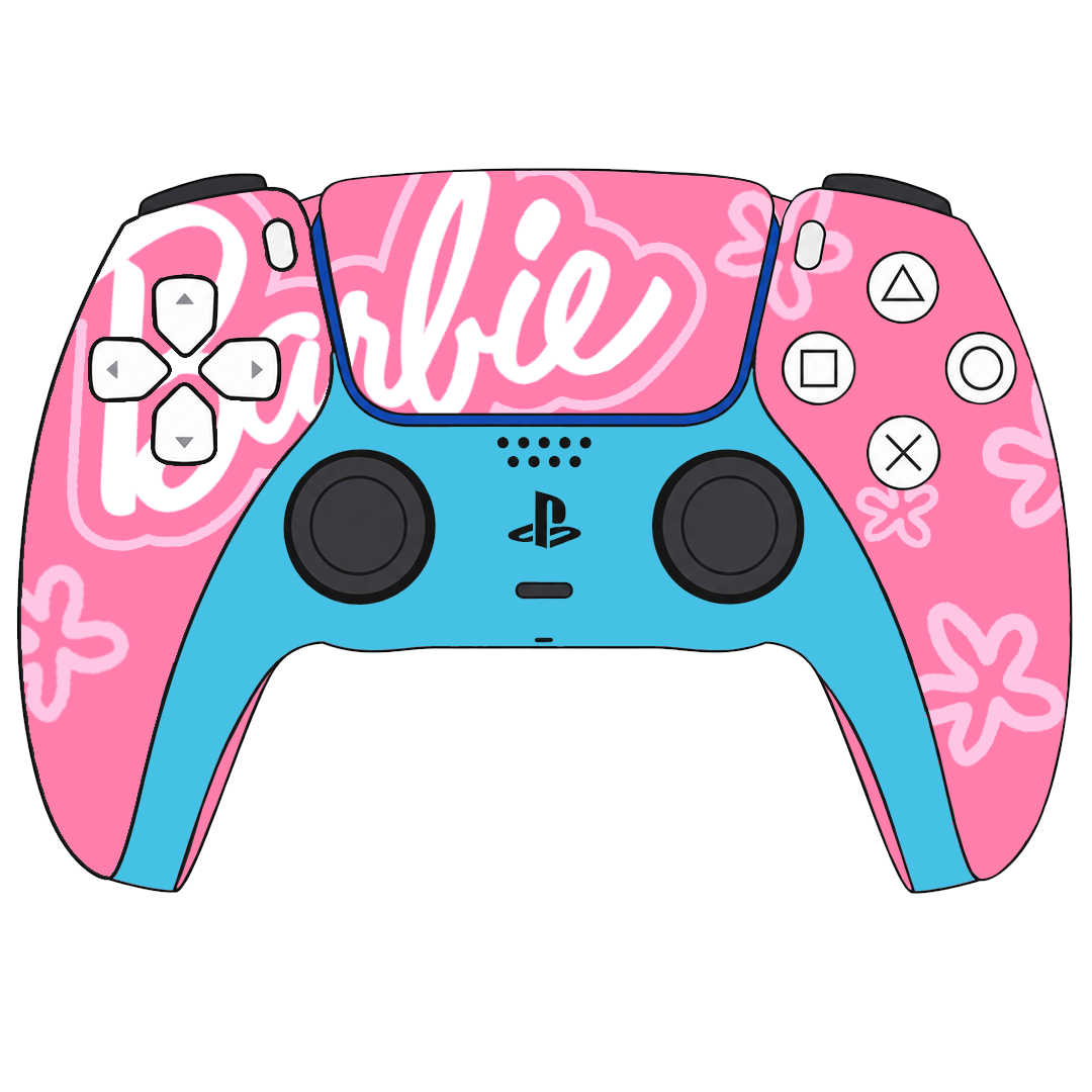 Custom Controller Sony Playstation 5 PS5 - Barbie Fantastic Plastic Doll Girl Power Pink Blue Flowers Cute Feminine Blonde