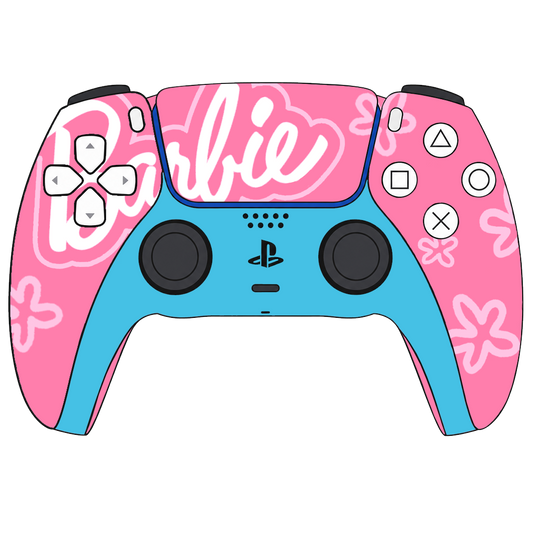 Custom Controller Sony Playstation 5 PS5 - Barbie Fantastic Plastic Doll Girl Power Pink Blue Flowers Cute Feminine Blonde