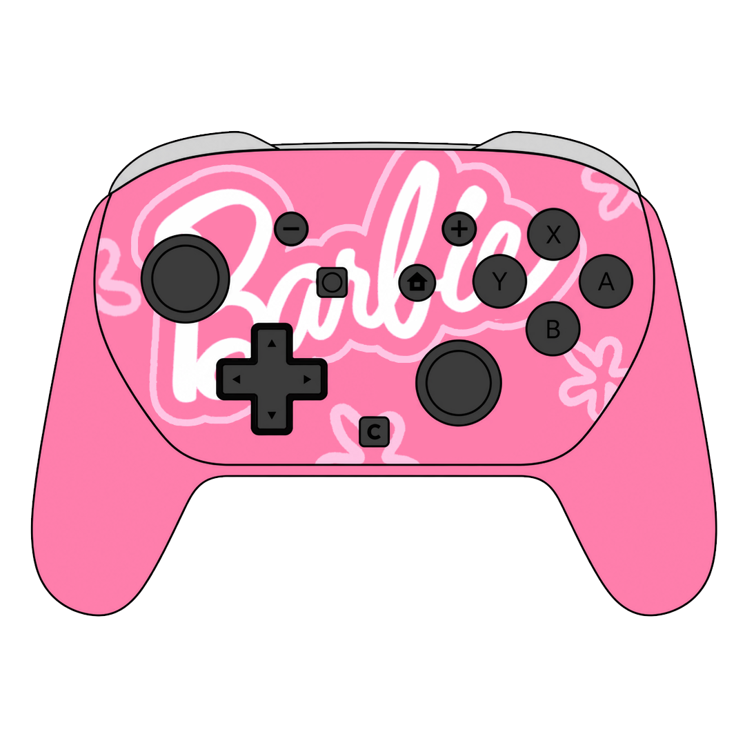 Custom Airbrush Painted Controller Nintendo Switch 2 Two - Barbie Fantastic Plastic Doll Girl Power Pink Blue Flowers Cute Feminine Blonde