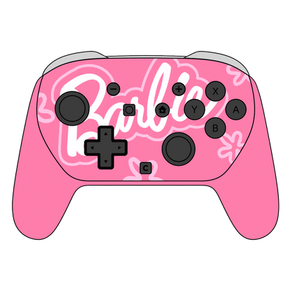 Custom Airbrush Painted Controller Nintendo Switch 2 Two - Barbie Fantastic Plastic Doll Girl Power Pink Blue Flowers Cute Feminine Blonde