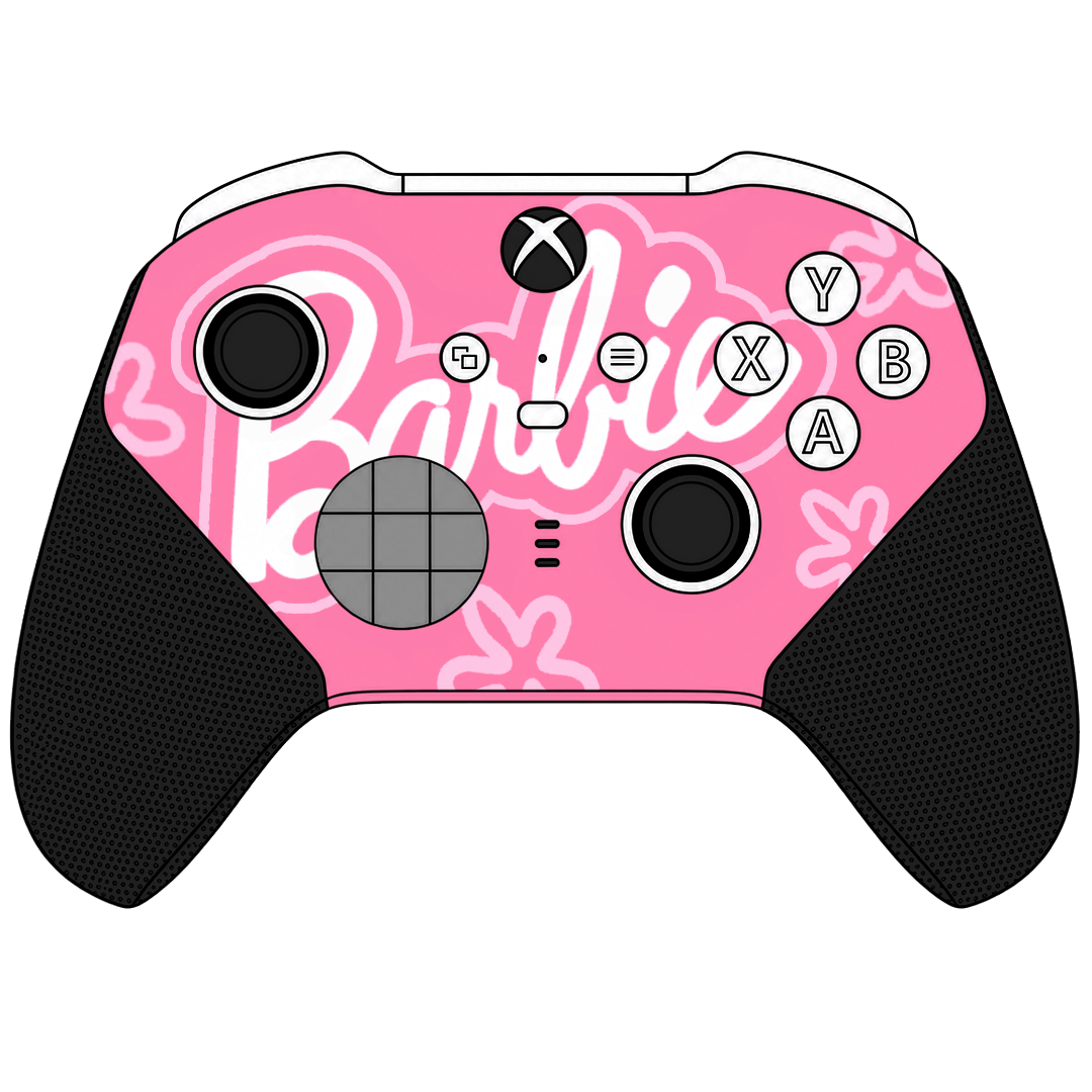 Custom Controller Microsoft Xbox One Series 2 Elite - Barbie Fantastic Plastic Doll Girl Power Pink Blue Flowers Cute Feminine Blonde
