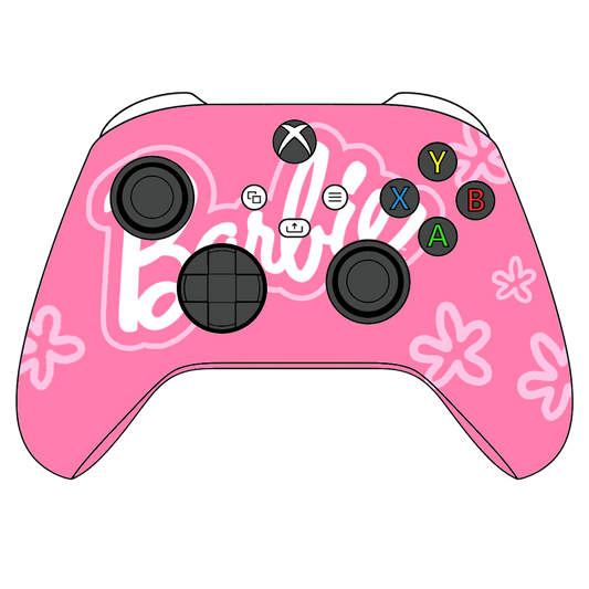 Custom Airbrush Controller Microsoft Xbox Series X - Xbox One S - Barbie Fantastic Plastic Doll Girl Power Pink Blue Flowers Cute Feminine Blonde