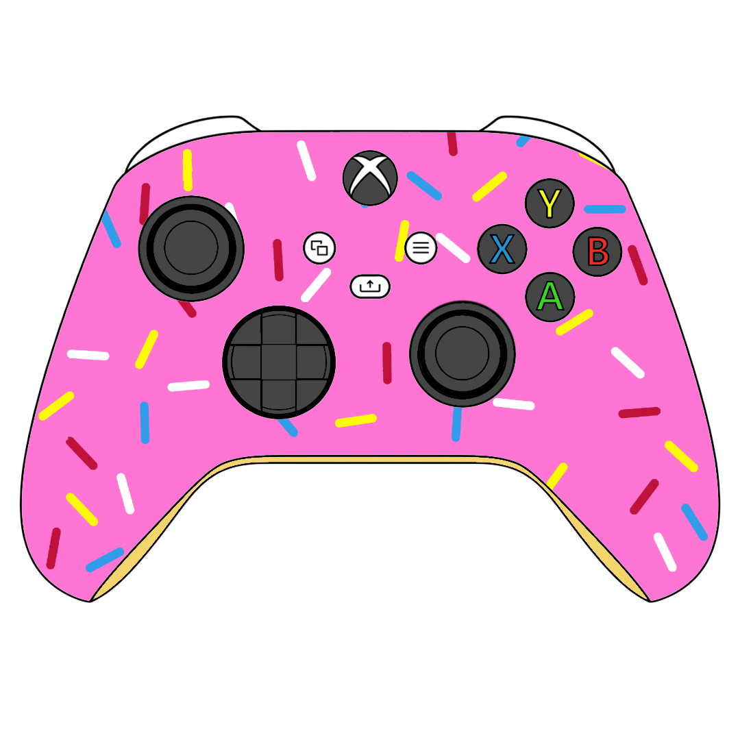 Custom Airbrushed Controller Microsoft Xbox Series X - Xbox One S - Glazed Fresh Donut Homer Food Pastry Sprinkles Pink