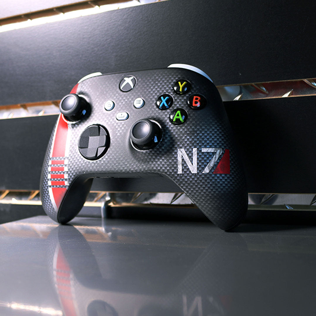 Custom Airbrush Hydrodip Controller Microsoft Xbox Series X - Xbox One S - N7 Carbon Mass Effect