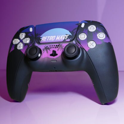 Custom Airbrushed Controller Sony Playstation 5 PS5 - Retrowave Miami Palm Trees