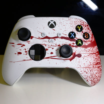 Custom Airbrushed Controller Microsoft Xbox Series X - Xbox One S - Blood Splatter Gore Red White Horror Killer