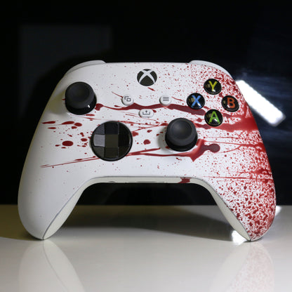 Custom Airbrushed Controller Microsoft Xbox Series X - Xbox One S - Blood Splatter Gore Red White Horror Killer