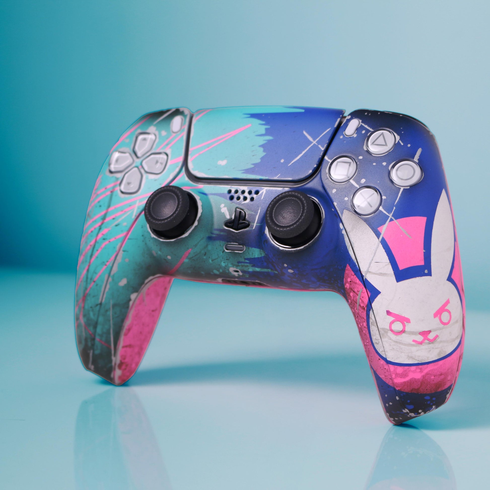 Custom Airbrush Controller Sony Playstation 5 PS5 - D.VA Overwatch Nerf This Bunny FPS First Person Shooter