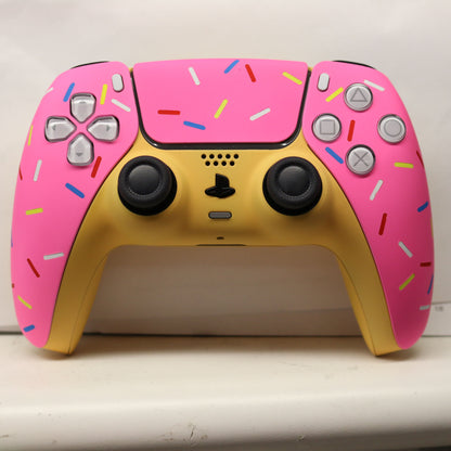 Custom Airbrushed Controller Sony Playstation 5 PS5 - Glazed Fresh Donut Homer Food Pastry Sprinkles Pink