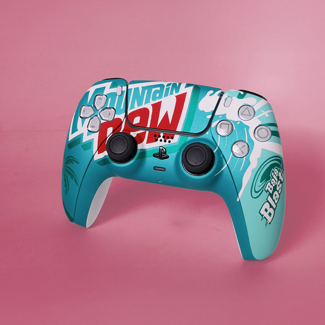 Custom Airbrush Painted Sony PlayStation 5 PS5 - Baja Blast Mountain Dew Taco Bell Teal Red Yellow Wave
